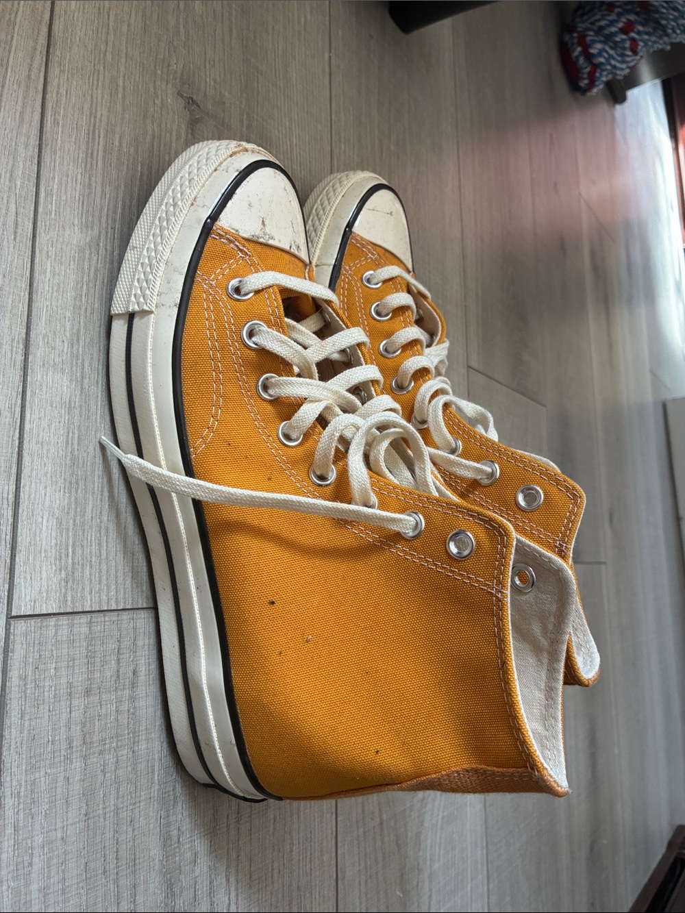 Converse High-Top Sneakers in Mustard Yellow and Cream